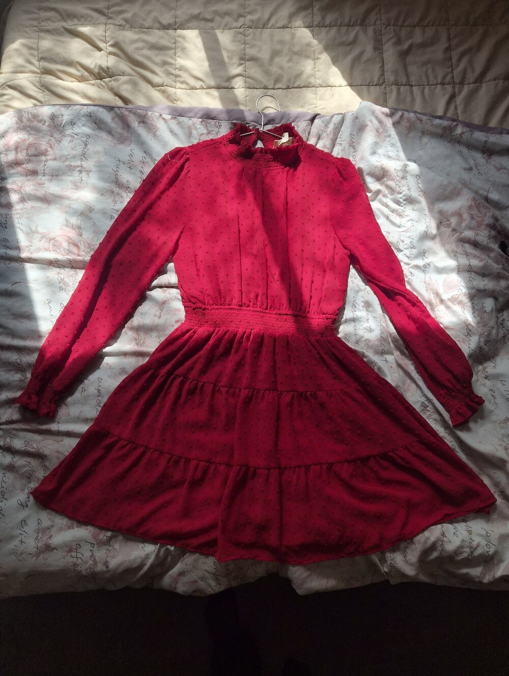 Red Long-Sleeve Tiered Mini Dress